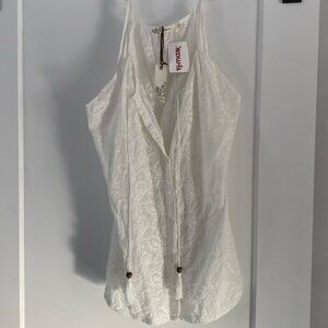 Laffaire cotton embroidered eyelet sleeveless button front blouse spaghetti NWT
